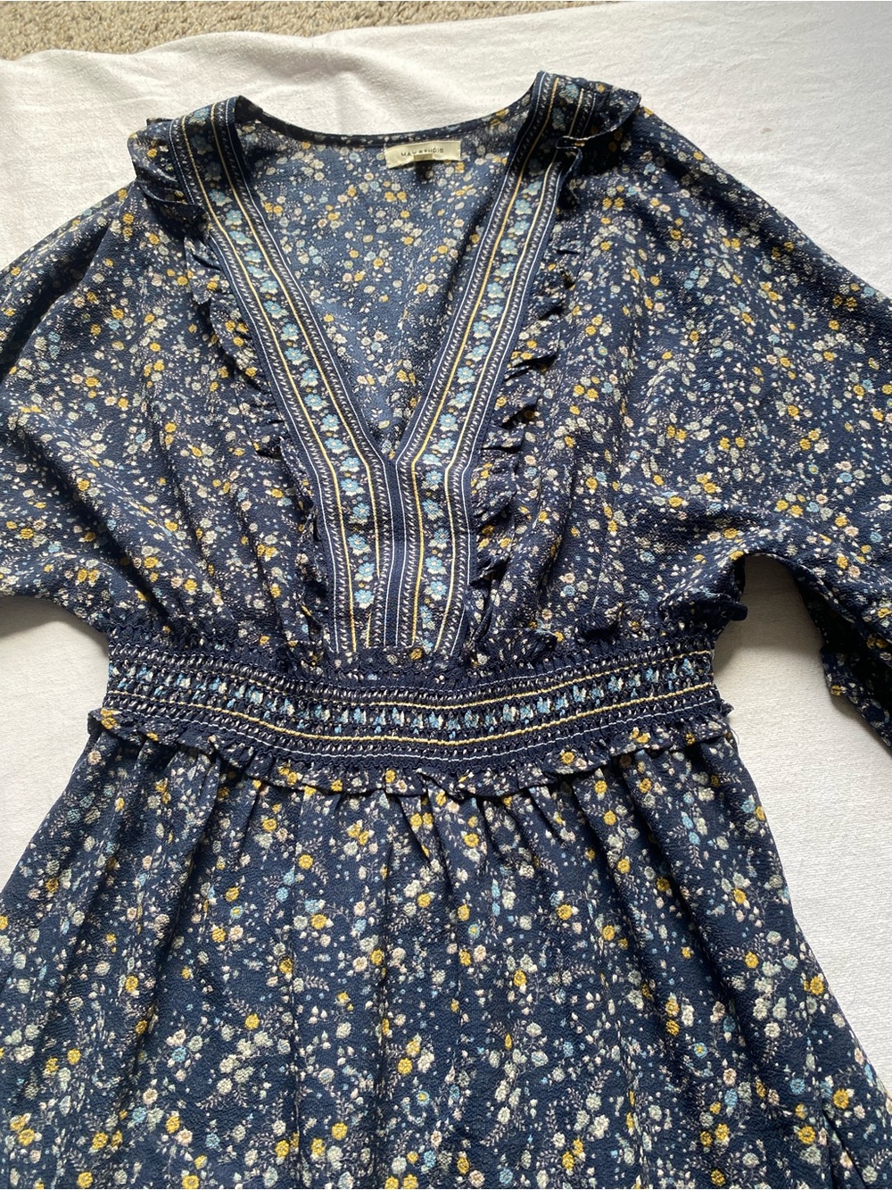 Max Studio Navy Floral Tiered Maxi Dress SZ L - Picture 3 of 16